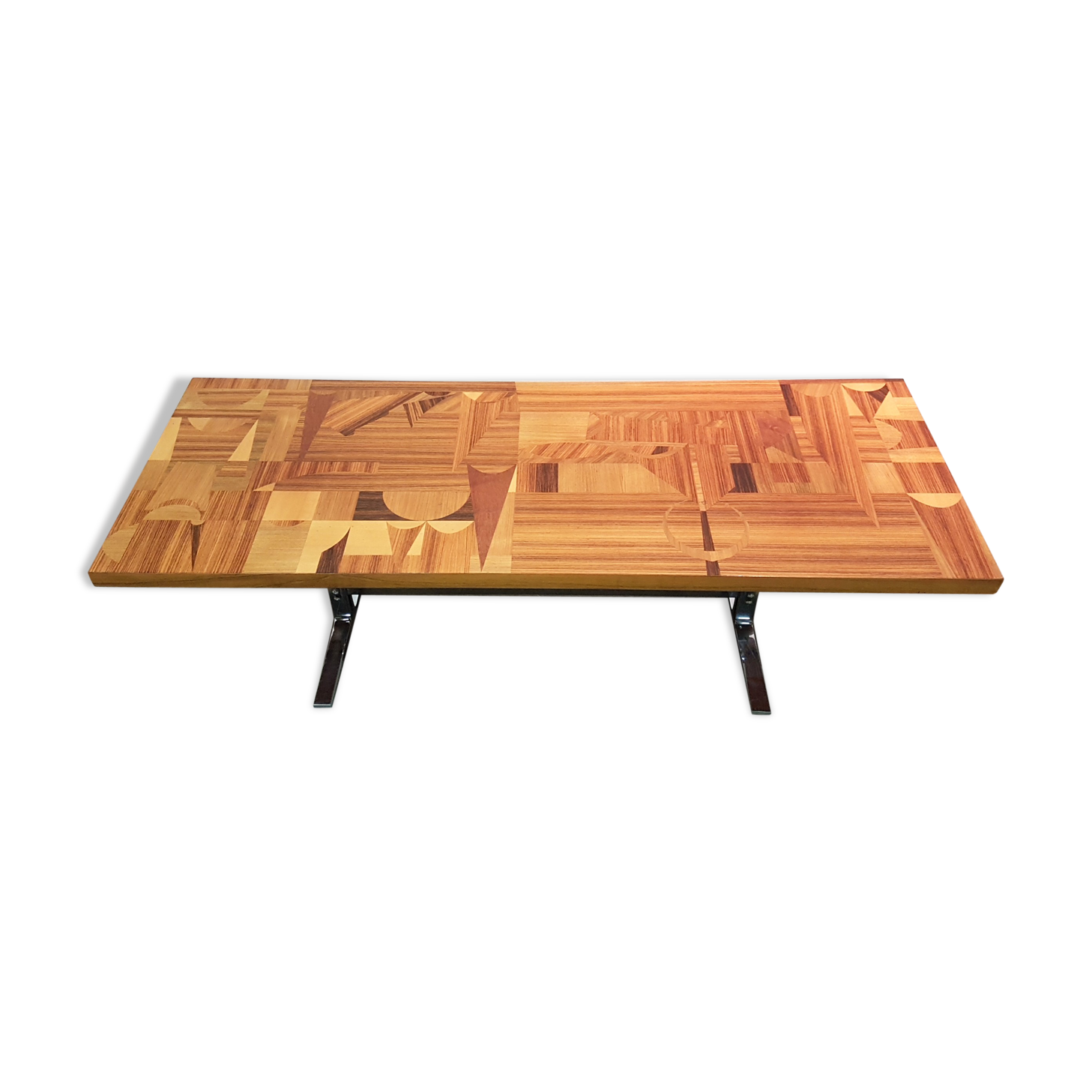 Table basse moderne du milieu du siècle sur la base chromée années 1960