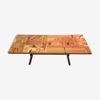 Table basse moderne du milieu du siècle sur la base chromée années 1960