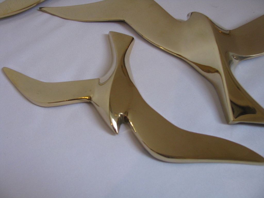 Wall Decoration Set 6 X Seagull / Swallow / Bird. Brass 70 / 80s