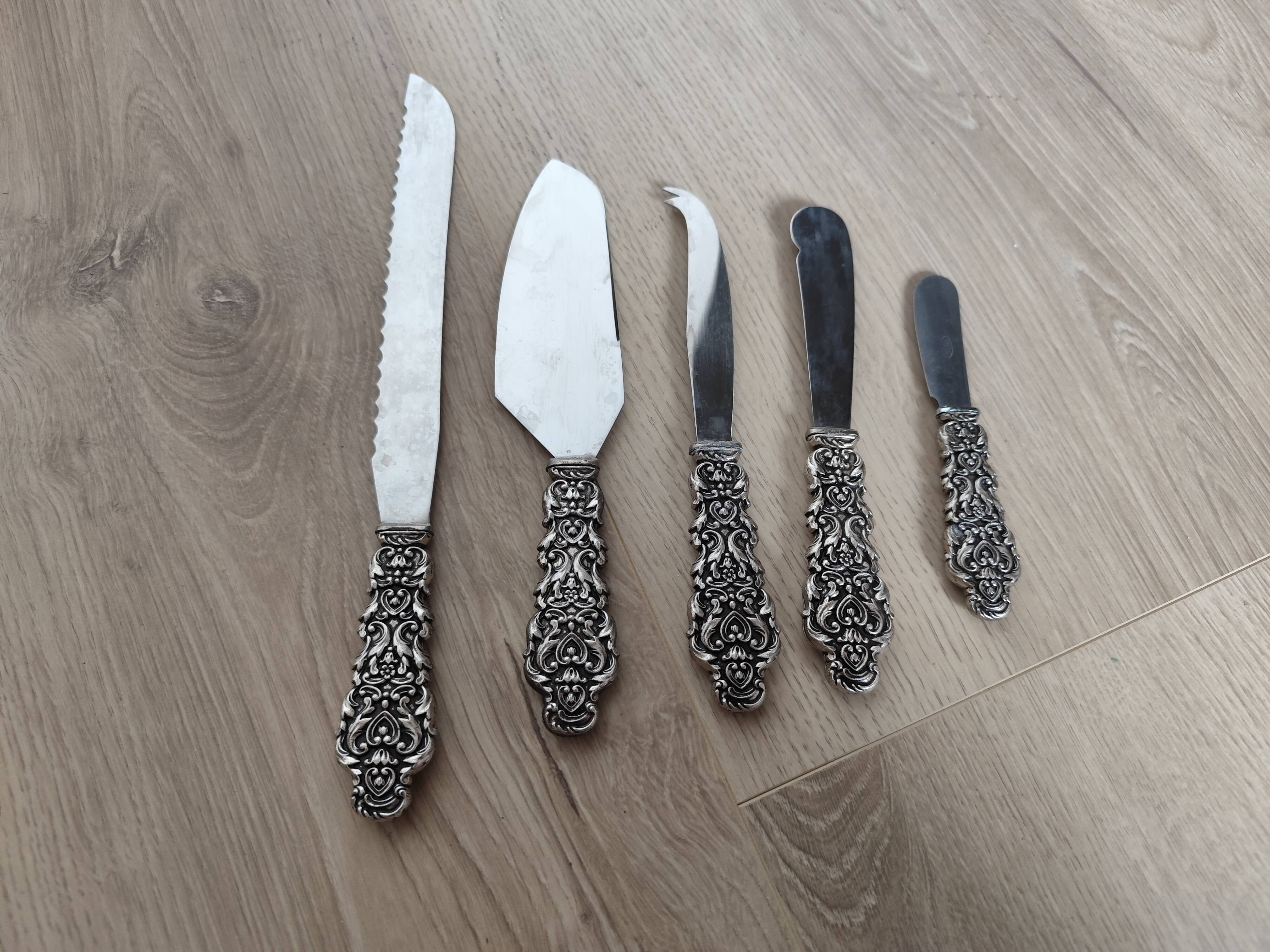 Set of 5 vintage silver-plated metal kitchen utensils