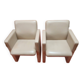 SUPERBE PAIRE DE FAUTEUILS EN CUIR POLTRONA FRAU MODELE THF COULEUR CREME