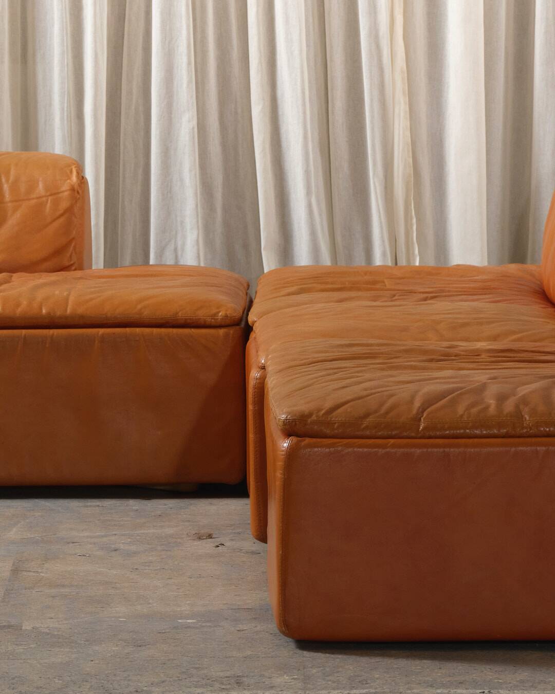 Paione modular sofa in brown leather, Claudio Salocchi, 1960s