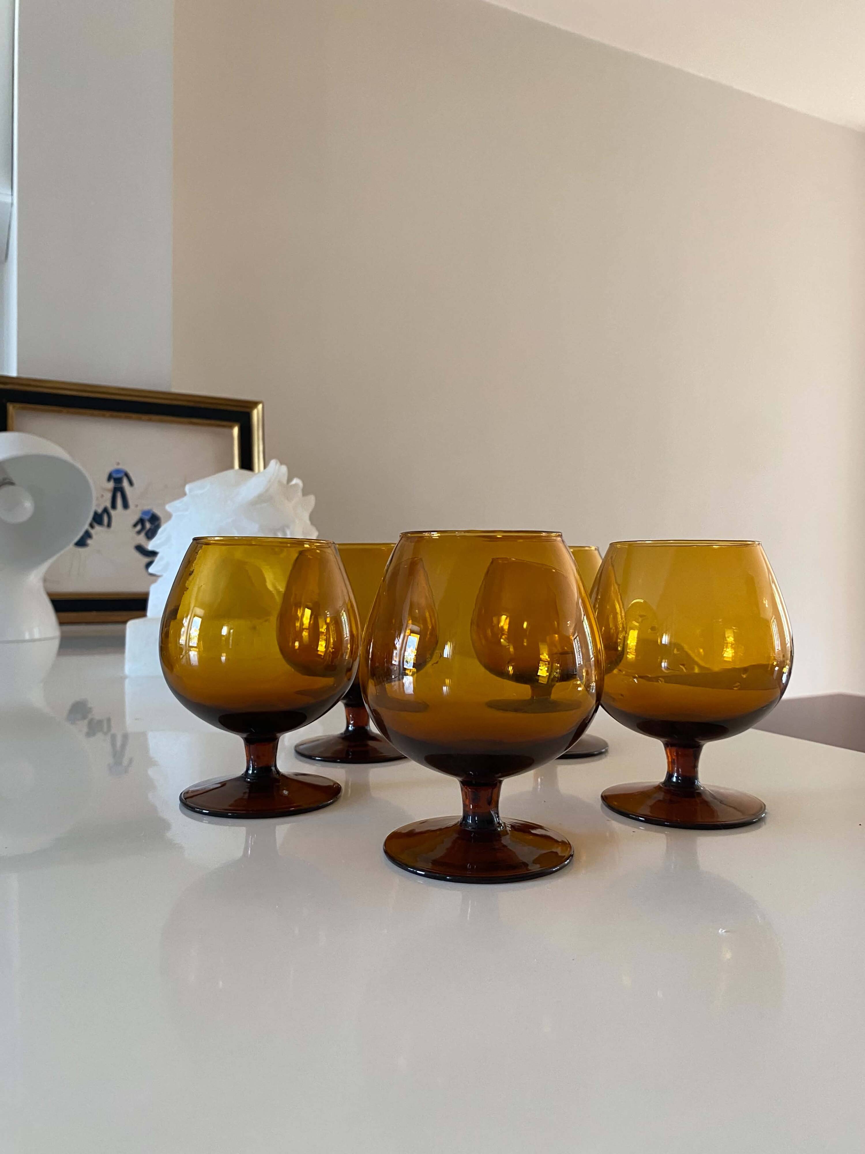 5 vintage cognac glasses
