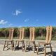 Set 4 vintage brutalist dining chairs De Puydt Belgium solid oak