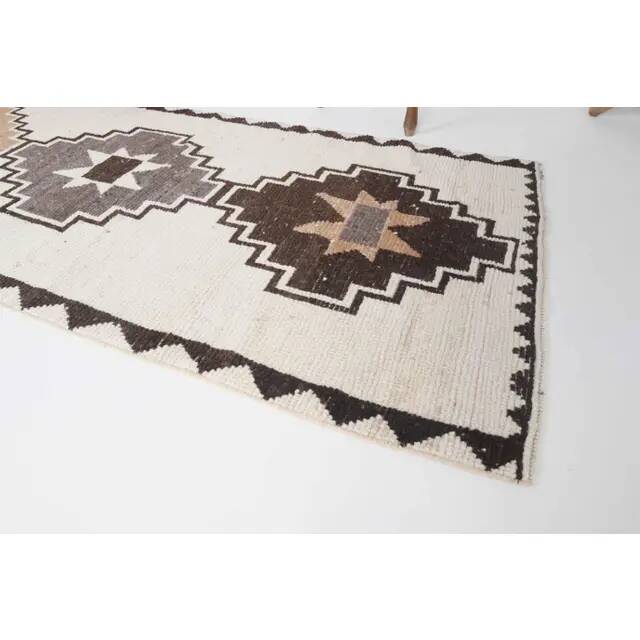 Vintage Turkish Oushak Handmade Cotton White Wool Runner 108x326