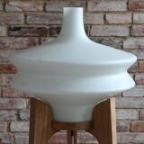 Space Age Floor Lamp, White Glass Lampshade, Wooden Tripod Base, 1960s