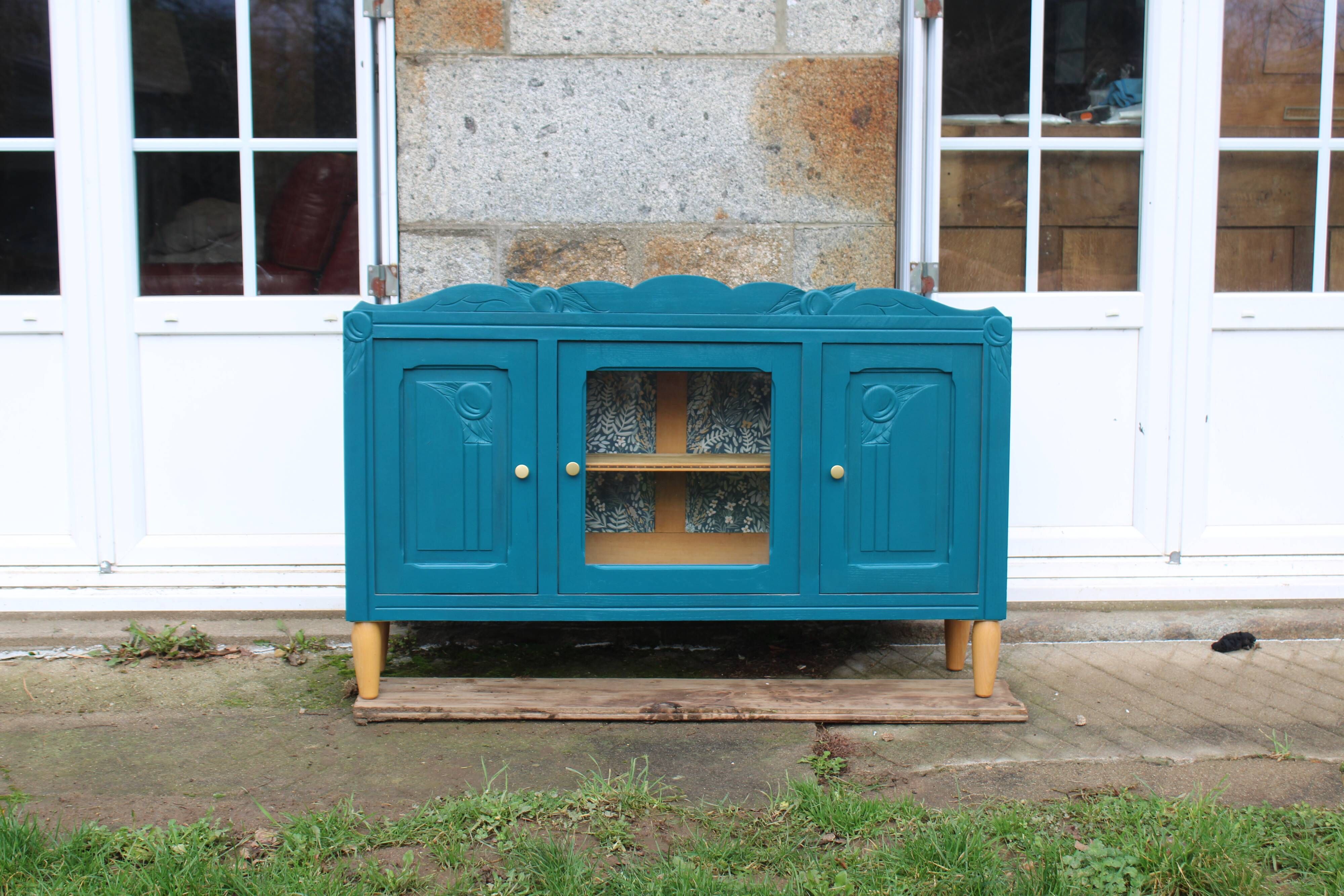 Renovated antique sideboard – Petrol blue V33 – Vintage / Art Deco style