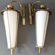 Pair of lantern sconces in gilded brass and opaline 1960.