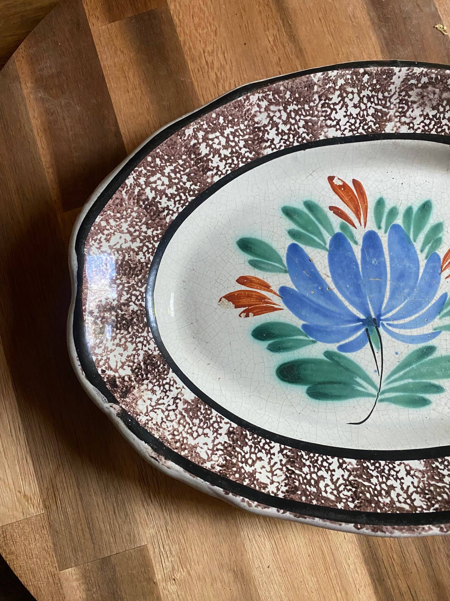 Ceramic plate, antique late 19th - early 20th century, known as "Cul-noir" from Normandy.