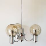 Lustre trois branches, en chrome et globes en verre fumé, Design, 1970