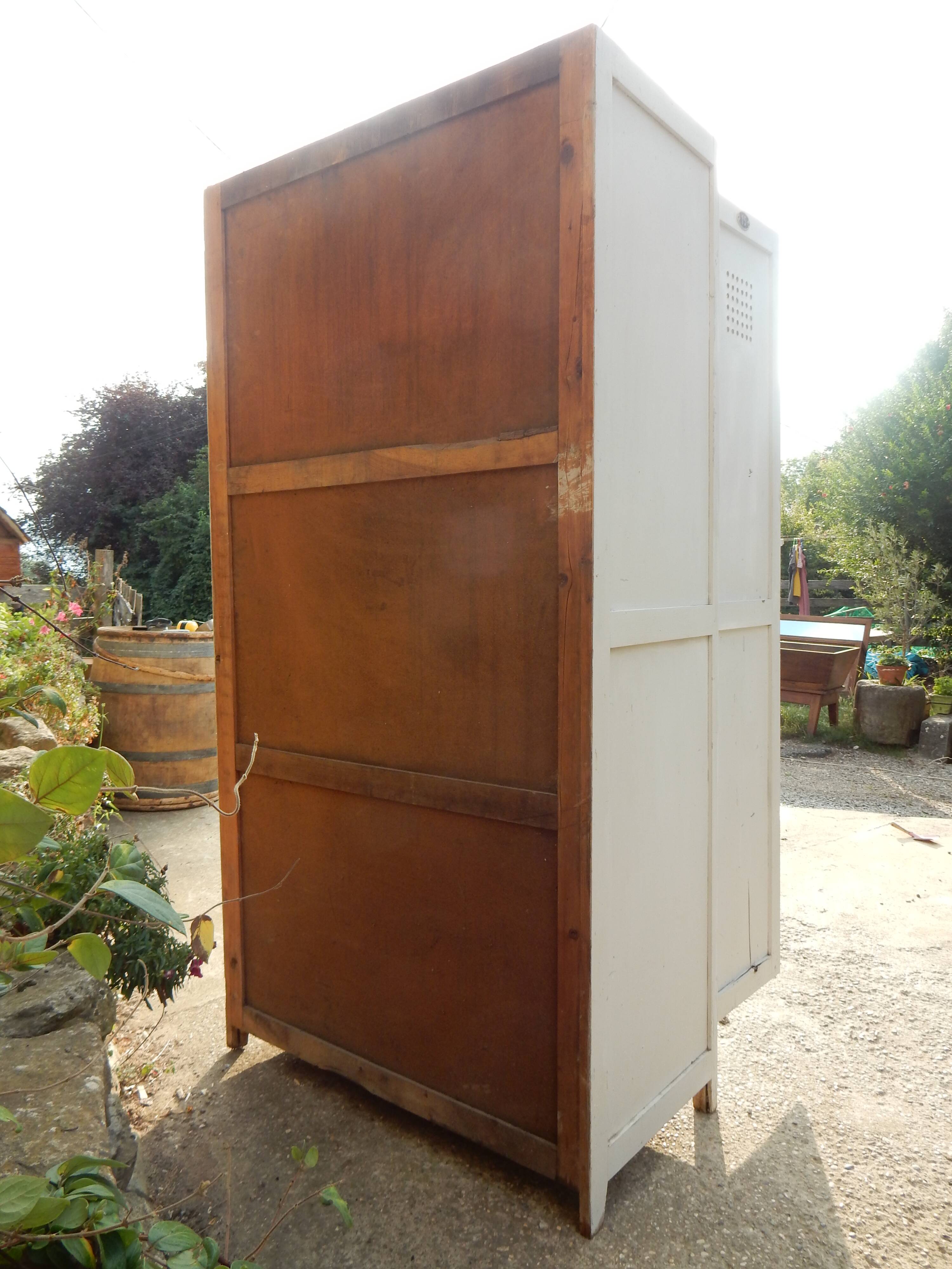 Wardrobe / Old industrial patinated wooden locker / Workshop furniture