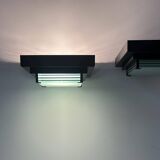 Pair of vintage post modernist wall lights, glass and sandblasted glass, France 1980