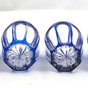 Saint Louis, 6 liqueur glasses, double blue crystal, excellent condition, Art Deco.