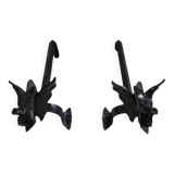 A pair of wrought iron andirons with dragon heads, 1970s.