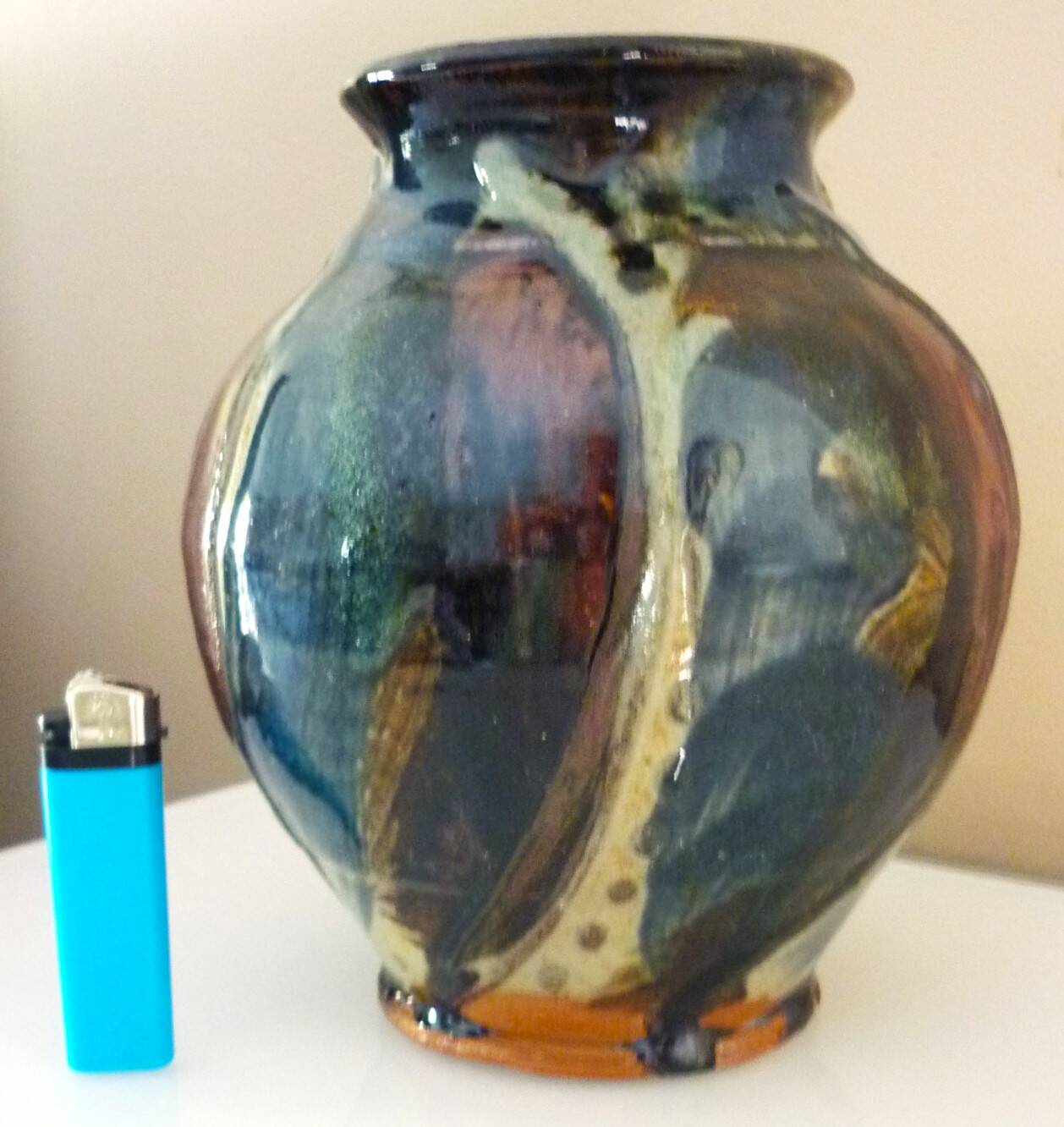 Ceramic vase, glazed stoneware, floral decoration, signature to be identified