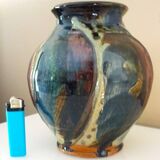 Ceramic vase, glazed stoneware, floral decoration, signature to be identified