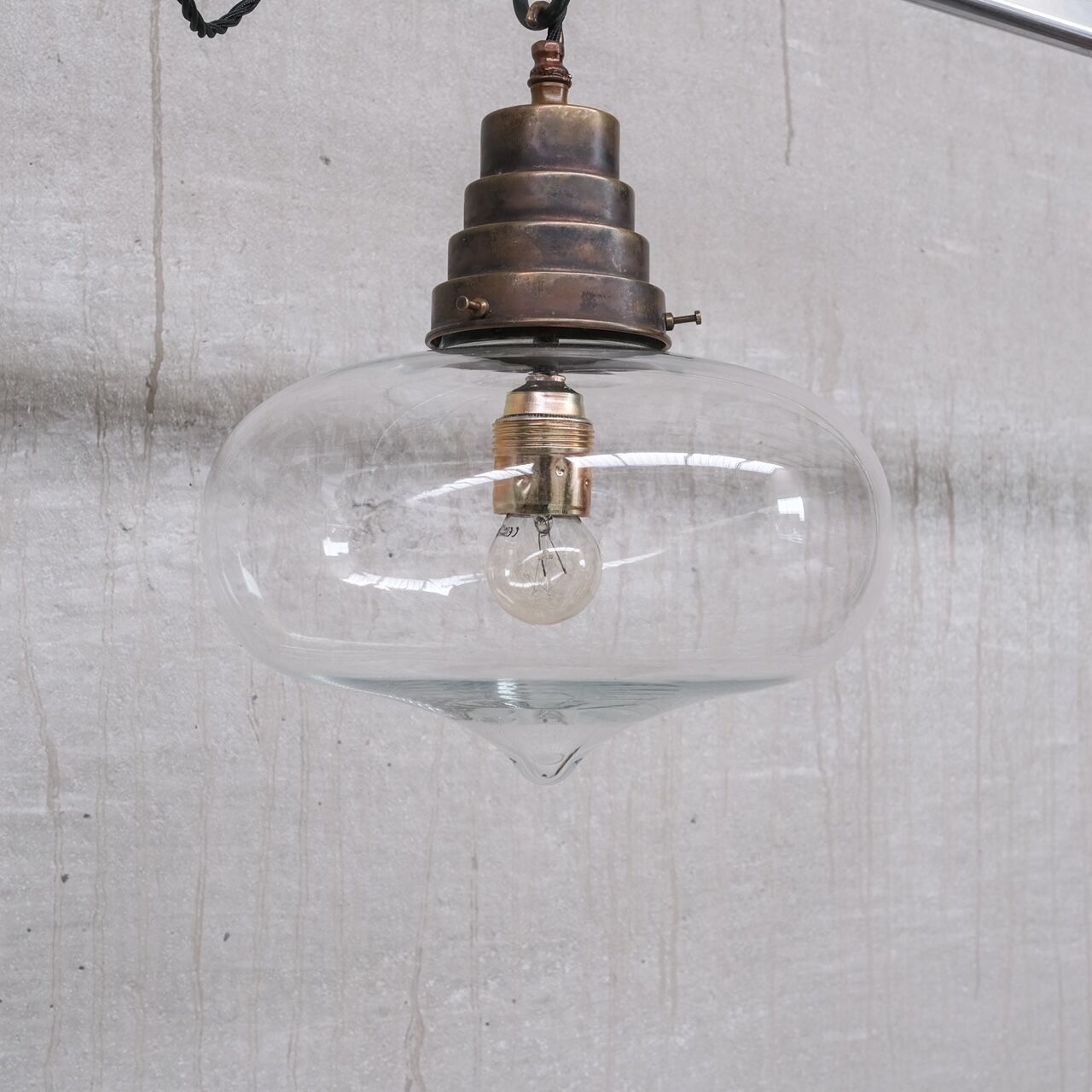 Mid-Century French Clear Glass Pendant Light