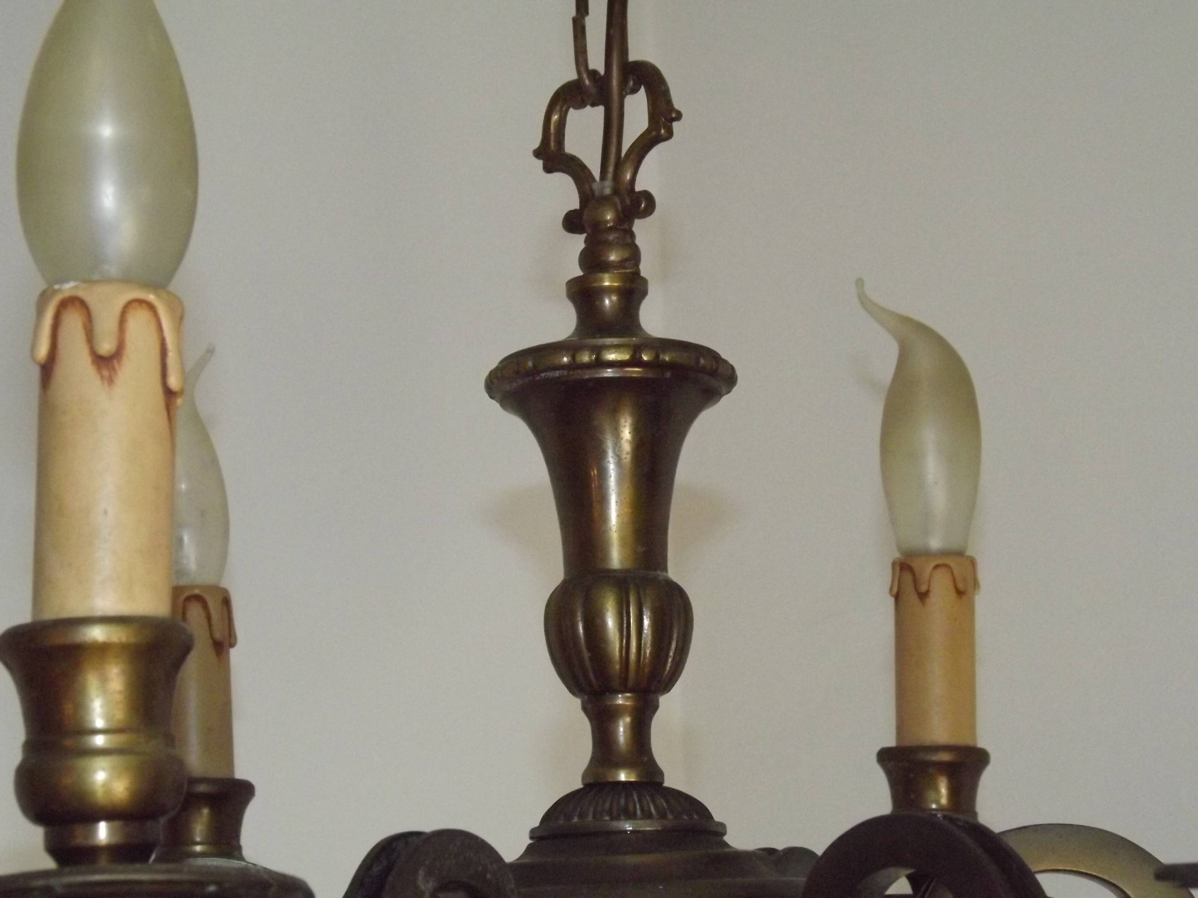 French Mid Century Brass & Copper 6 Light Traditional Style Chandelier 5571