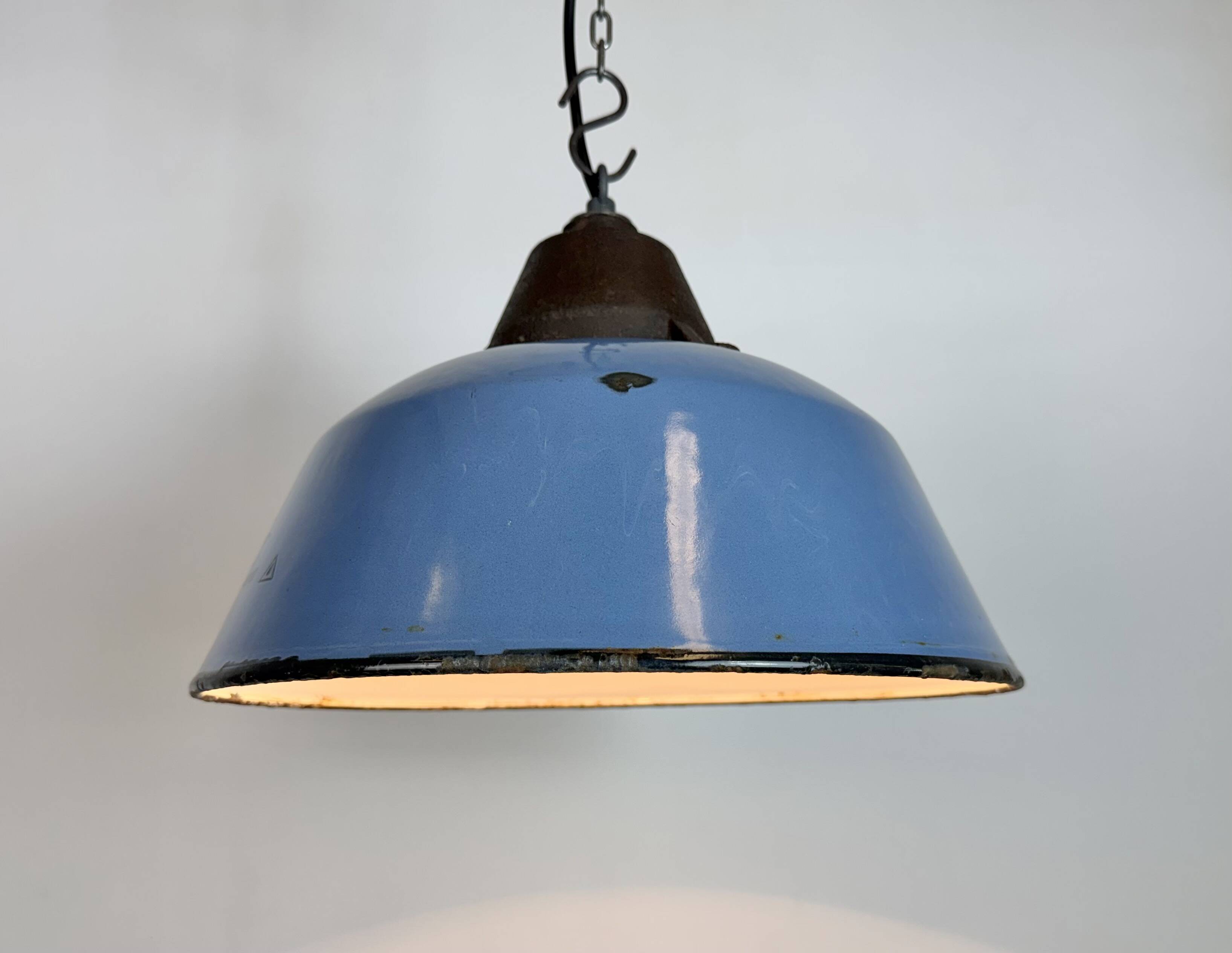 Industrial Blue Enamel and Cast Iron Pendant Lamp, 1960s