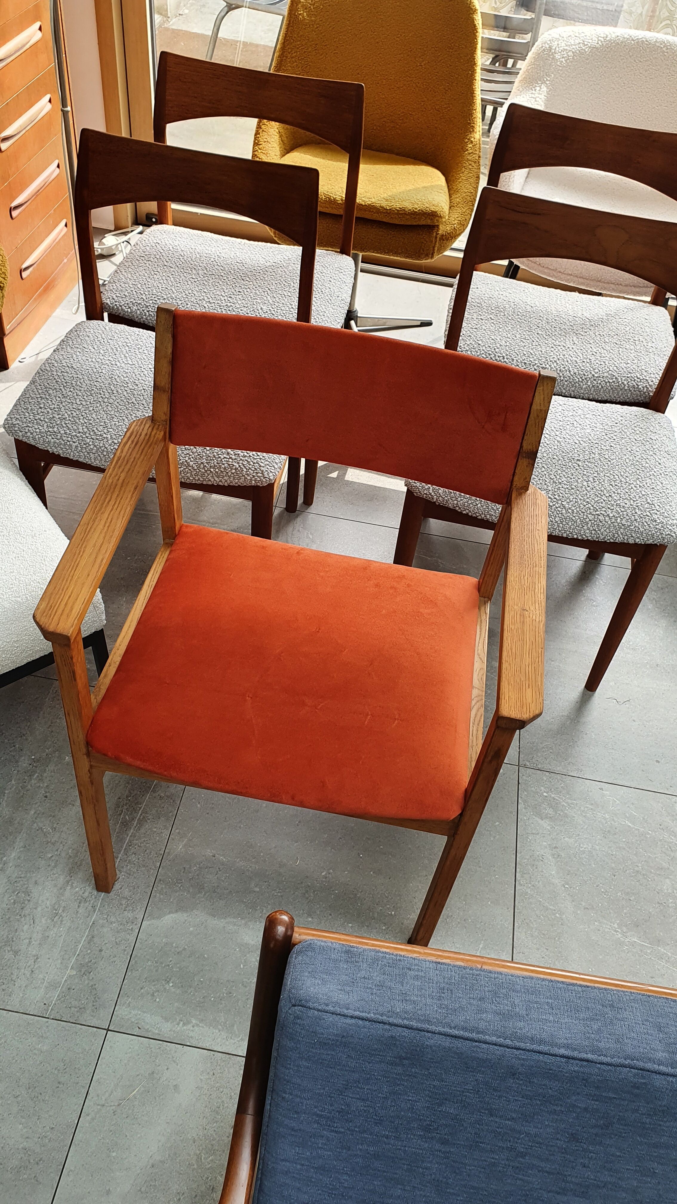 Armchair in solid oak velvet terracota
