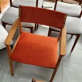 Armchair in solid oak velvet terracota