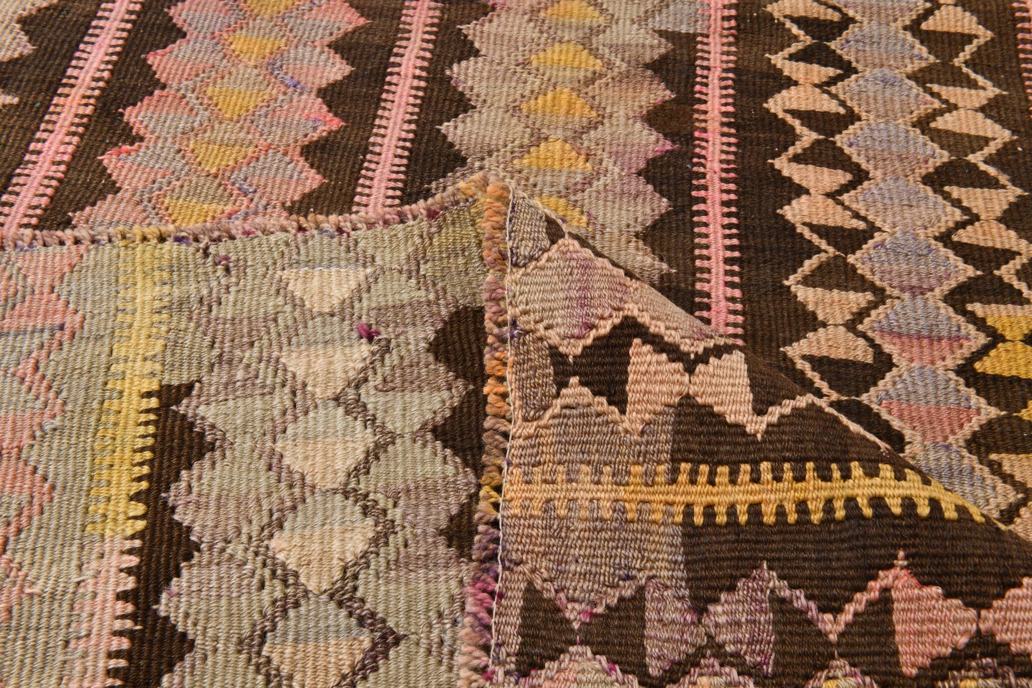 3x10 Pink & Brown Tribal Kilim Runner Rug, 88x313Cm