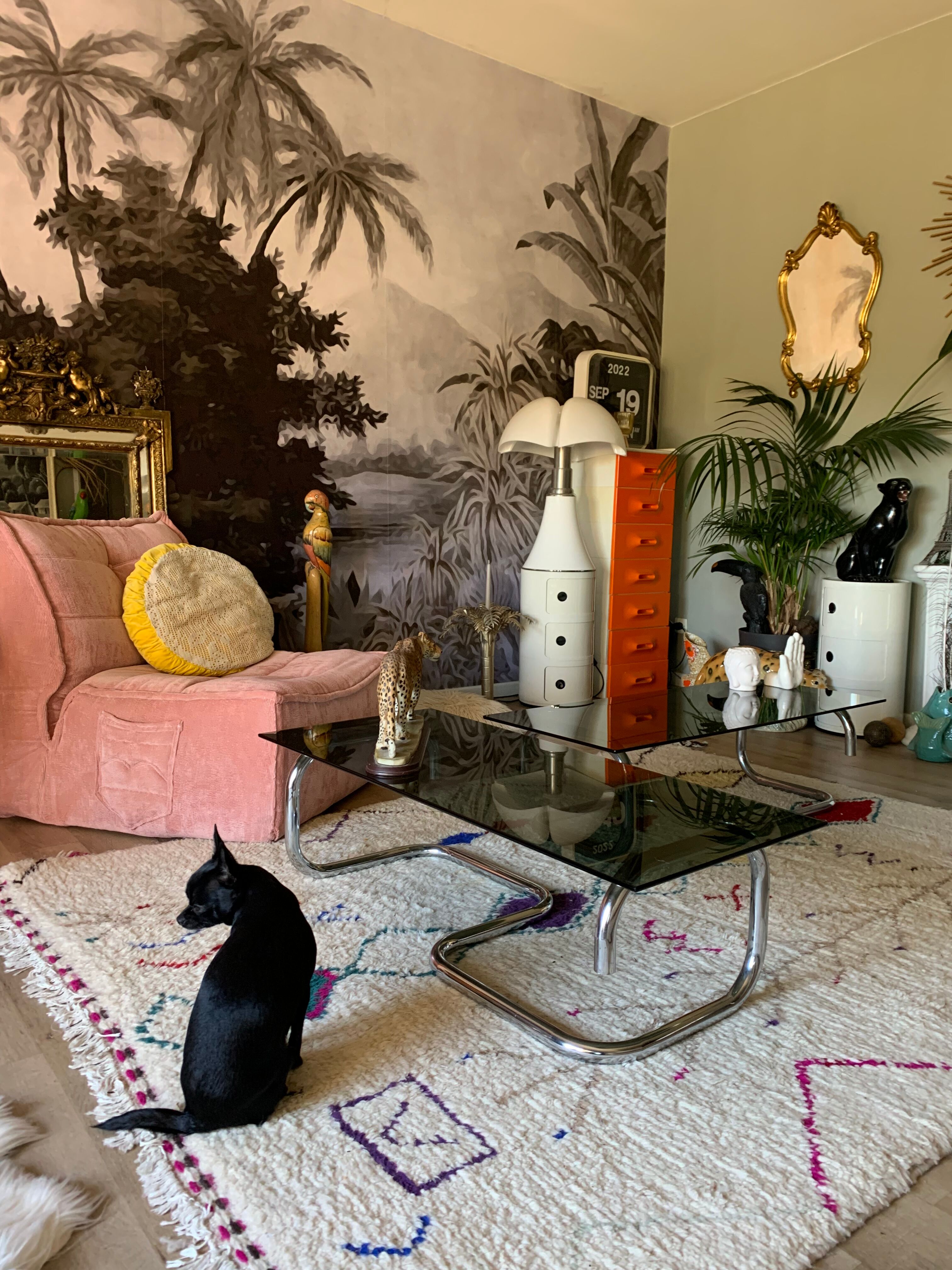 Coffee table chrome and smoked glass