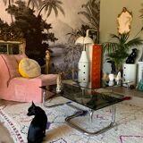 Coffee table chrome and smoked glass