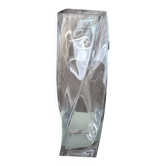 Vase en verre artistique sculptural vintage tordu – cristal carré lourd, années 1980