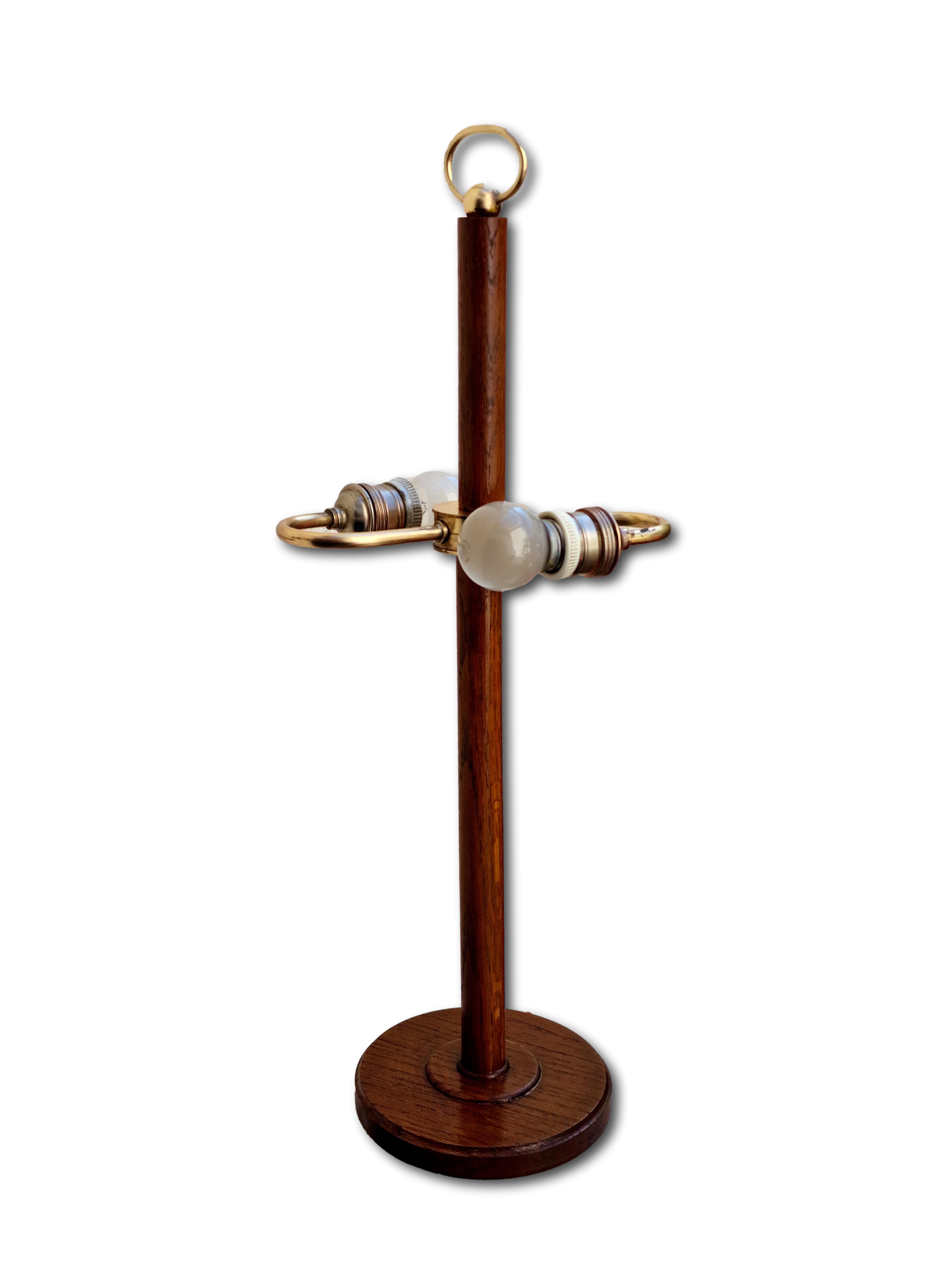 2x Scandinavian Table Lamps Teak & Brass, 1960s