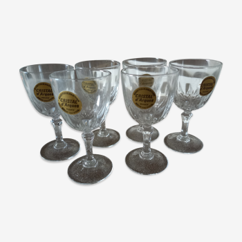 6 vintage Cristal d'Arques stemmed glasses France with packaging and label
