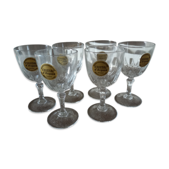 6 vintage Cristal d'Arques stemmed glasses France with packaging and label