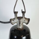 Industrial Black Enamel Factory Lamp with Cast Iron Top, 1950s
