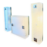 Pair of rectangular wall lights and square low relief glass wall lights. DVE Germany 1970