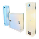 Pair of rectangular wall lights and square low relief glass wall lights. DVE Germany 1970