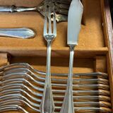 Art Deco important silver-plated metal cutlery set with wooden box Perrin early 20th century