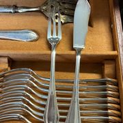 Art Deco important silver-plated metal cutlery set with wooden box Perrin early 20th century