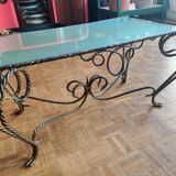 Vintage rectangular coffee table in turned wrought iron, bronze patina