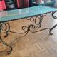 Vintage rectangular coffee table in turned wrought iron, golden patina