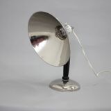 1950s Industrial Chrome & Wood Table Lamp with Ceramic Switch, Czechoslovakia