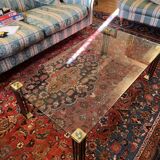 Vintage Hollywood Style Coffee Table - Glass, Brass & Fluted Legs,