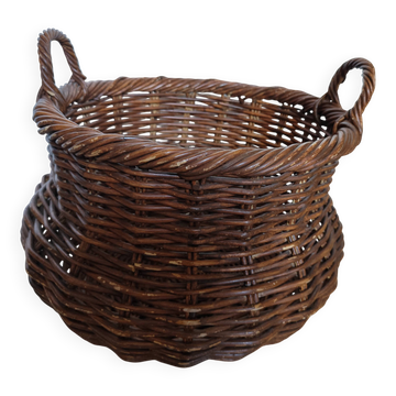 Panier cache-pot rotin ancien vintage
