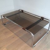 Coffee table in chrome, leather and smoked glass