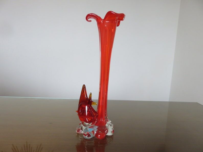 Soliflore murano "poisson" orange années 70