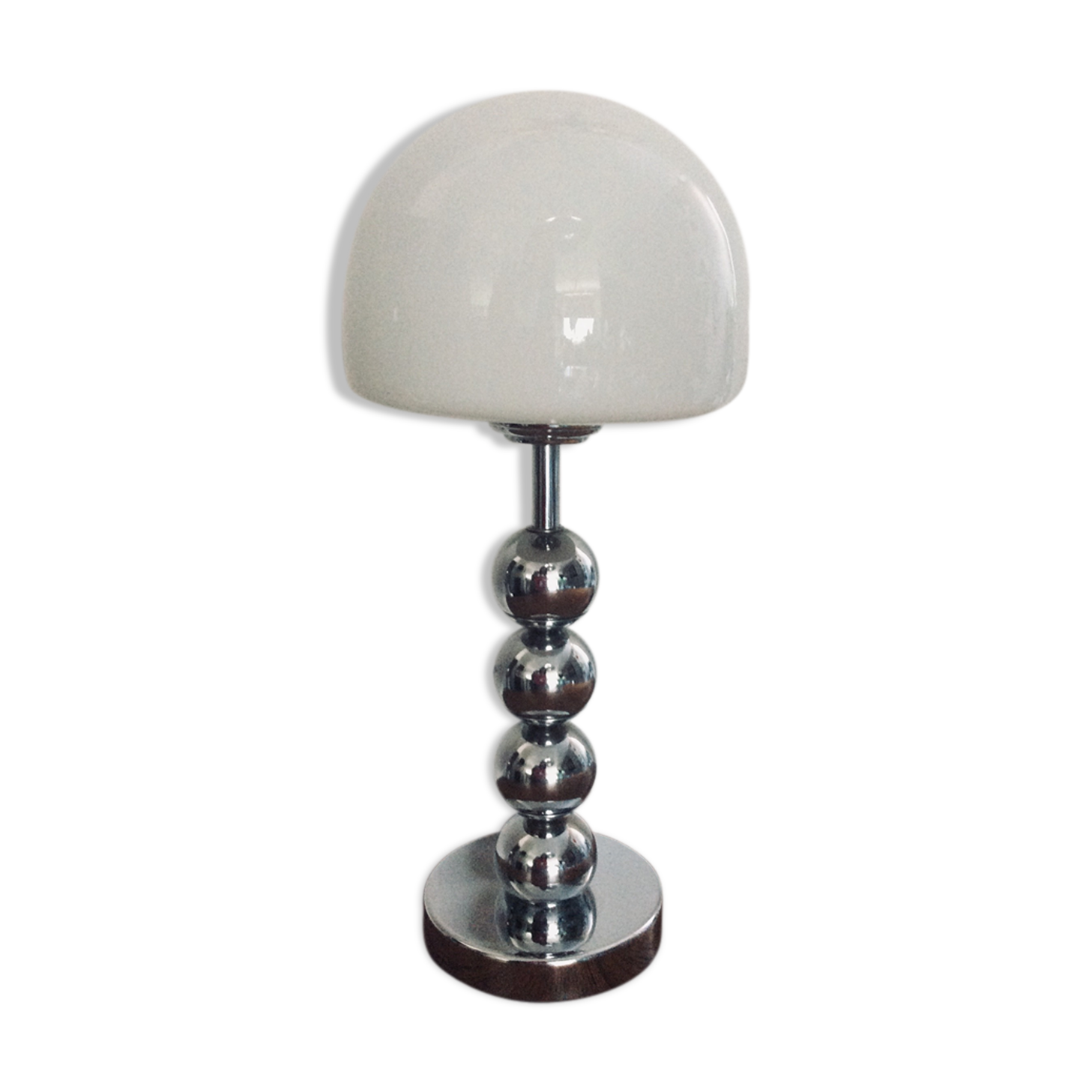 Lampe champignon vintage années 70 pied chromé  et globe opaline
