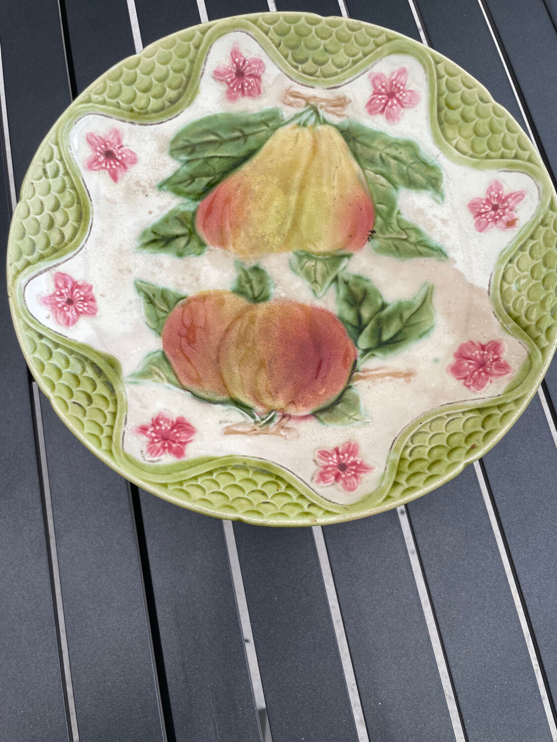 1900 majolica earthenware barbotine compote dish