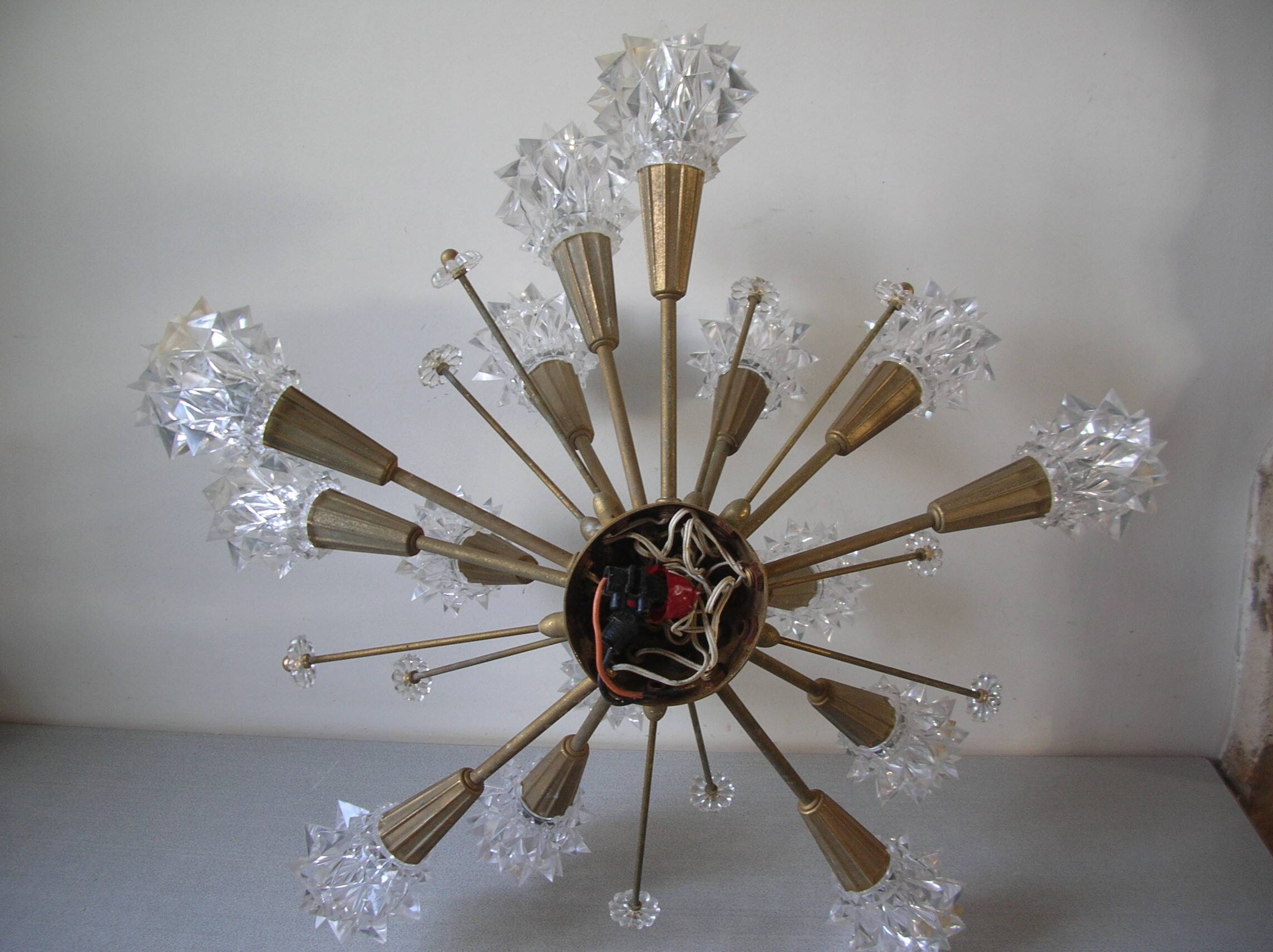Old "sputnik" chandelier 15 lights plastic/resin diamond tip 60's design lighting