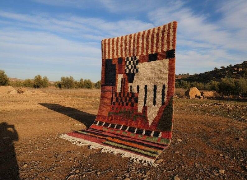 Multicoloured Moroccan Berber rug 300x200 cm – figurative pattern – handmade