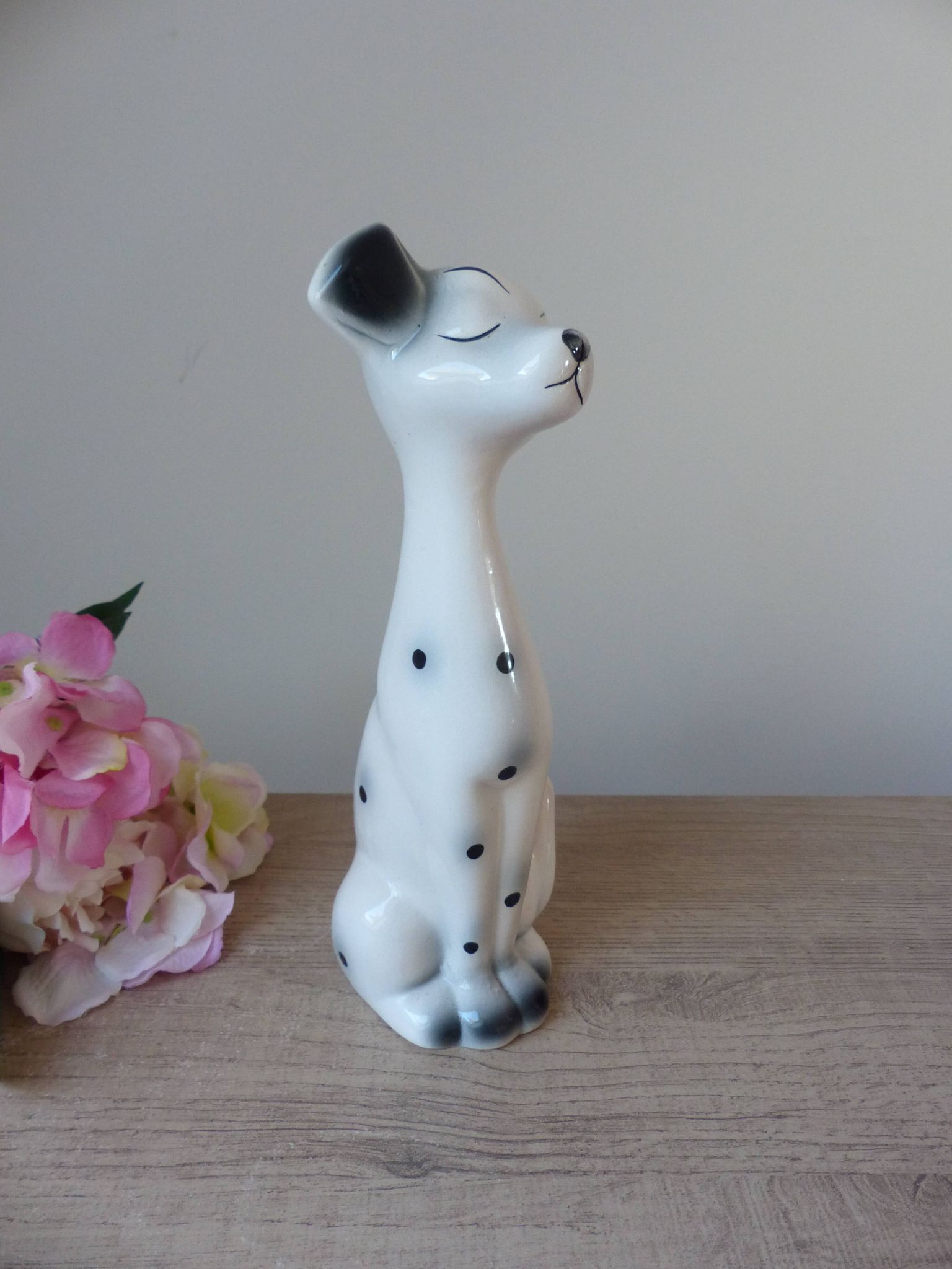 Large romantic ceramic Dalmatian dog figurine from the 1970s,