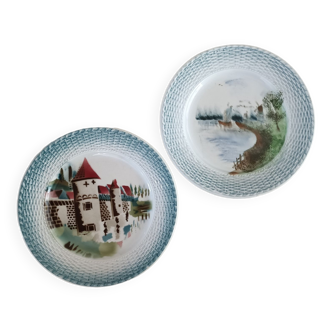 2 Saint Amand plates with castle decor